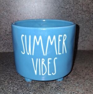 💙 Rae Dunn SUMMER VIBES Turquoise Ceramic Footed Planter Pot